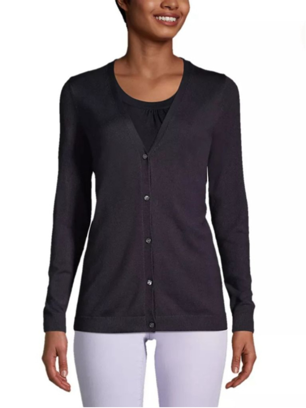 Lands' End Outfitters Navy Cardigan Sweater Petite XS School Uniform Performance